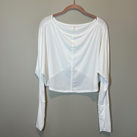 Free People Tops - FP Movement Free People White Crossover Back Sheer Cropped Long Sleeve Top S